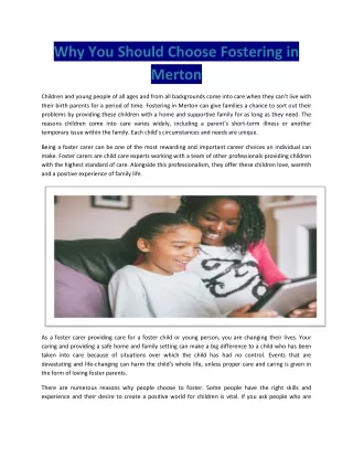 Why You Should Choose Fostering in Merton