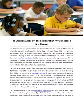 The Christian Academy: The Best Christian Private School in Brookhaven