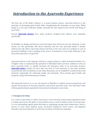 introduction to the ayurveda experience