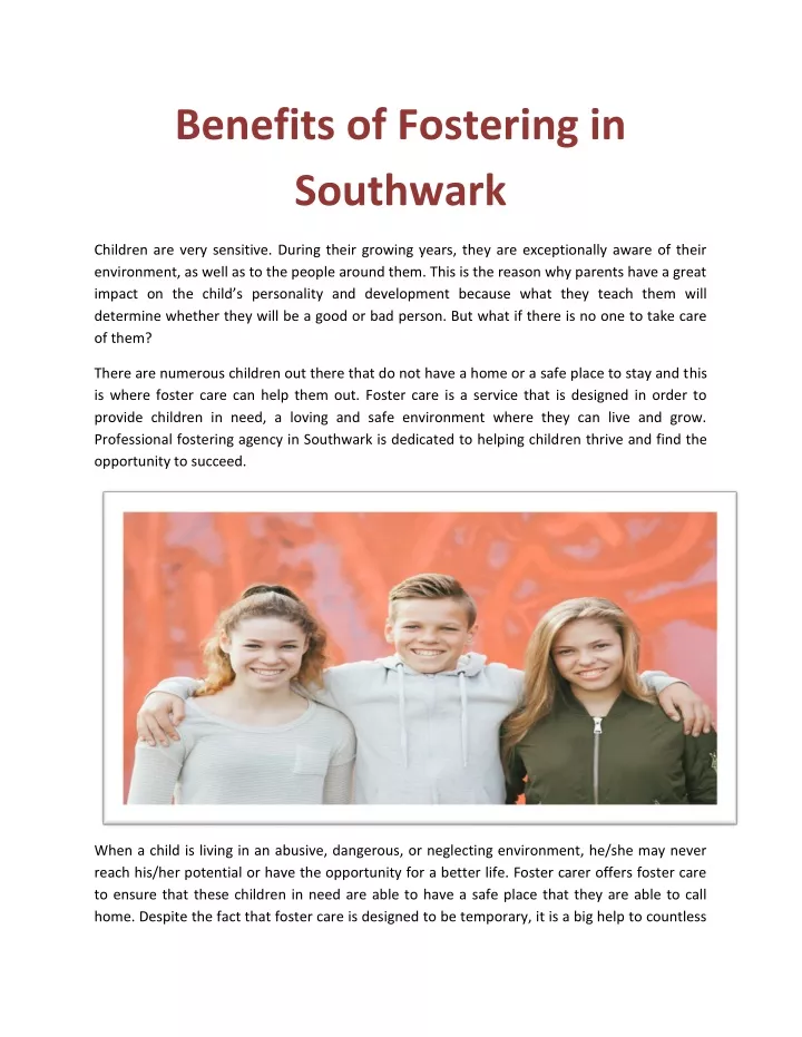 benefits of fostering in southwark