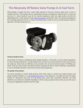 the necessity of rotary vane pumps in a fuel farm