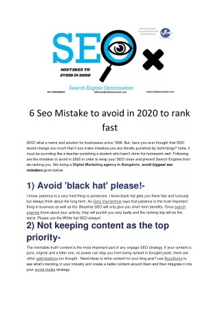 6 SEO MISTAKES TO AVOID IN 2020 TO RANK FAST
