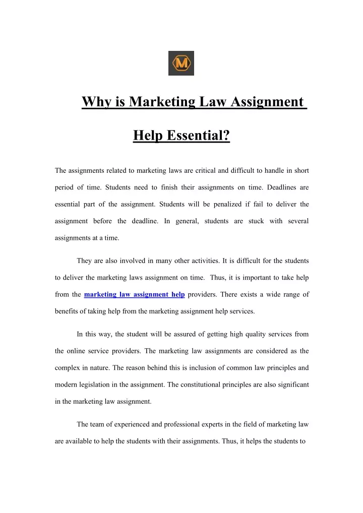 why is marketing law assignment