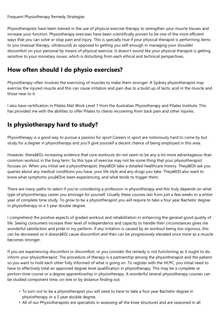 frequent physiotherapy remedy strategies