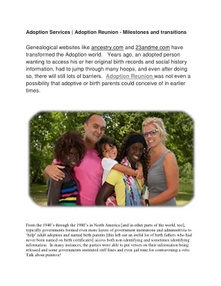 Adoption Services | Adoption Reunion - Milestones and transitions