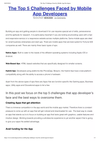 The Top 5 Challenges Faced by Mobile App Developers