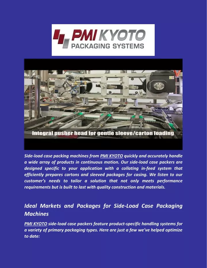side load case packing machines from pmi kyoto