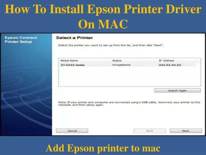 how to install epson printer driver on mac