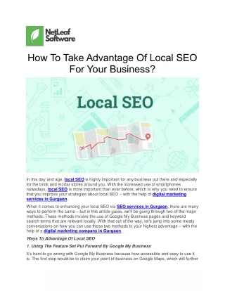 how to take advantage of local seo for your