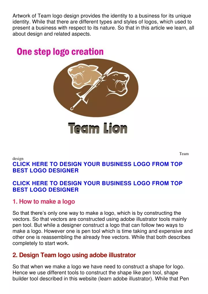 artwork of team logo design provides the identity