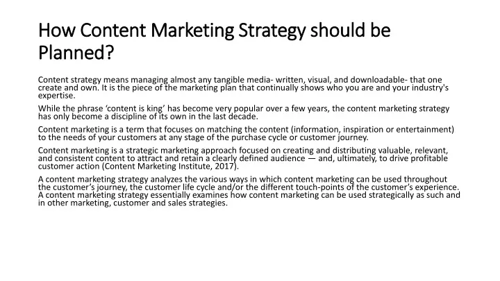 how content marketing strategy should be planned