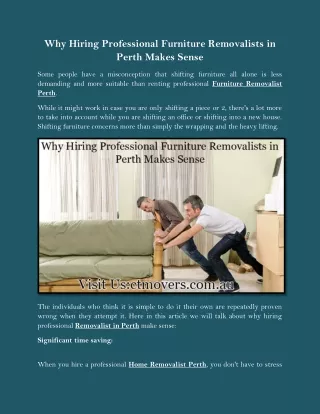 Why Hiring Professional Furniture Removalists in Perth Makes Sense