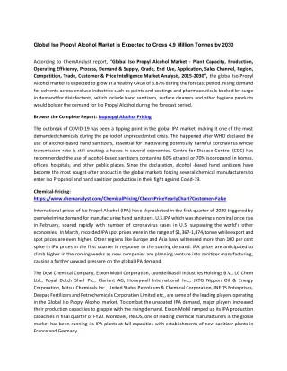 global iso propyl alcohol market is expected