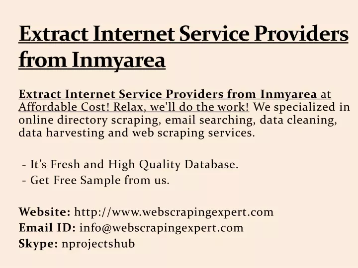 extract internet service providers from inmyarea
