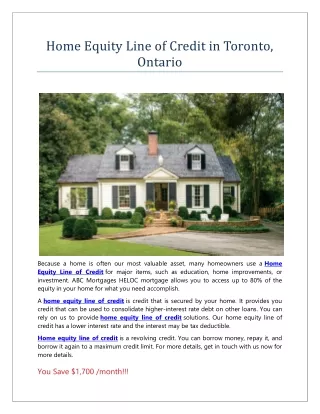 Home Equity Line of Credit in Toronto, Ontario