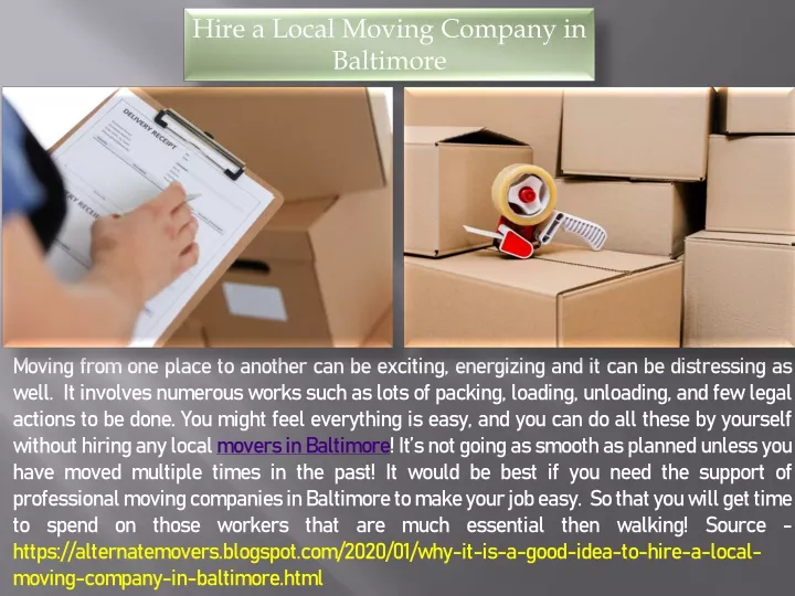 hire a local moving company in baltimore