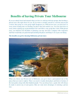 Benefits of having Private Tour Melbourne