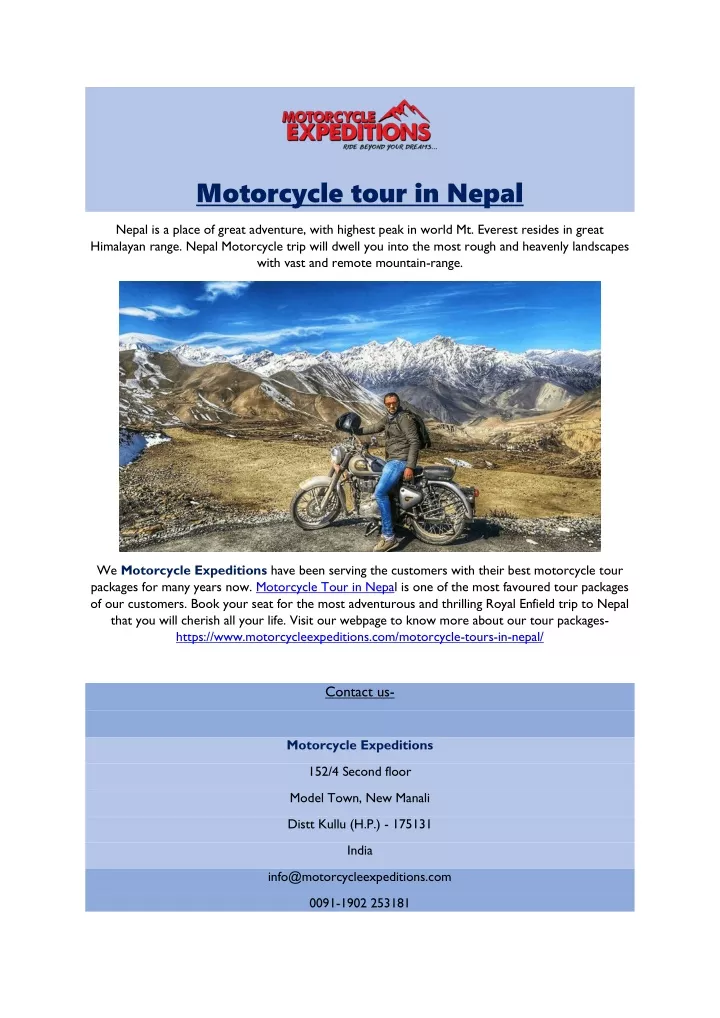 motorcycle tour in nepal