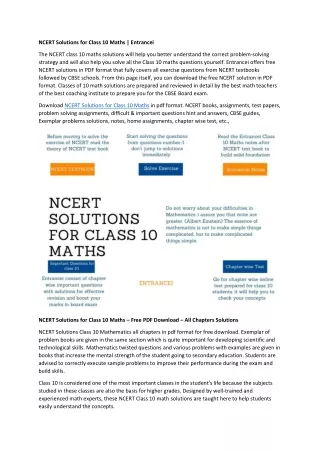 NCERT Solutions For Class 10 Maths | Entrancei