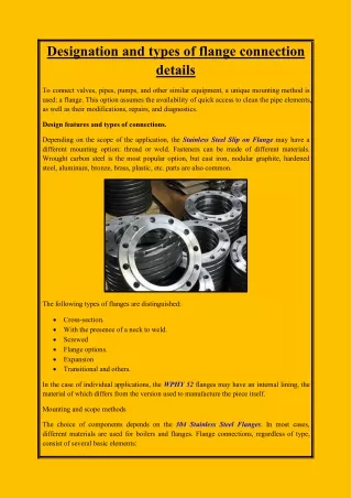 Designation and types of flange connection details