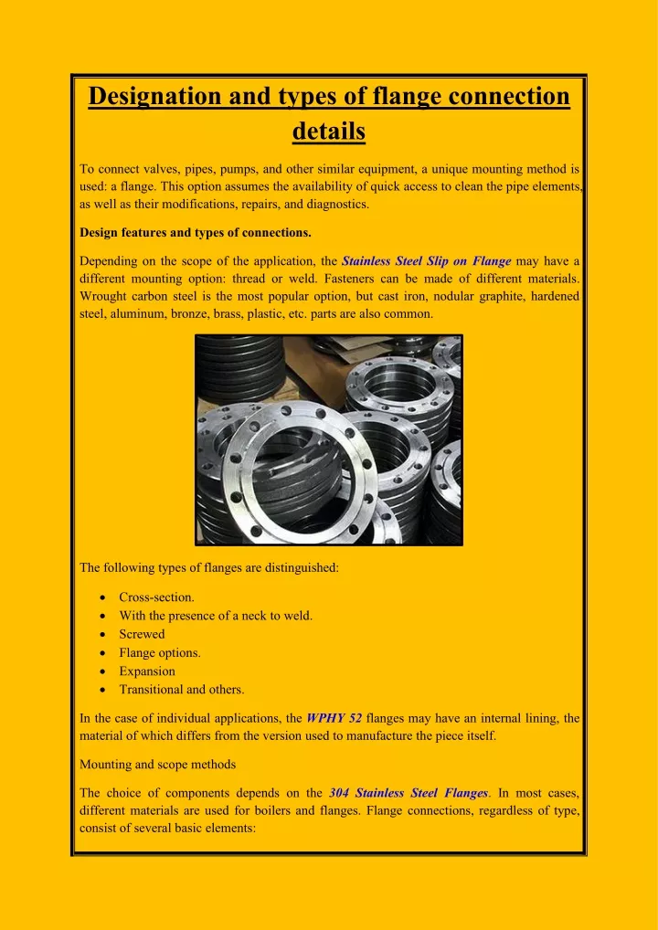 designation and types of flange connection details