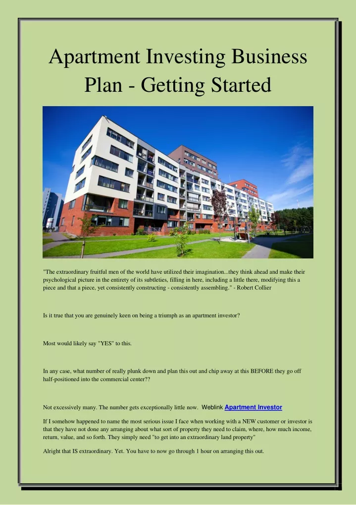 apartment investing business plan getting started