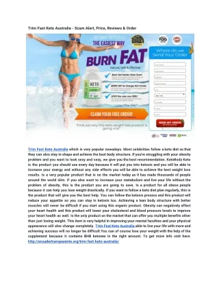 Trim Fast Keto Australia - Scam Alert, Price, Reviews & Order