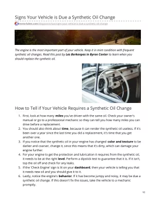 signs your vehicle is due a synthetic oil change
