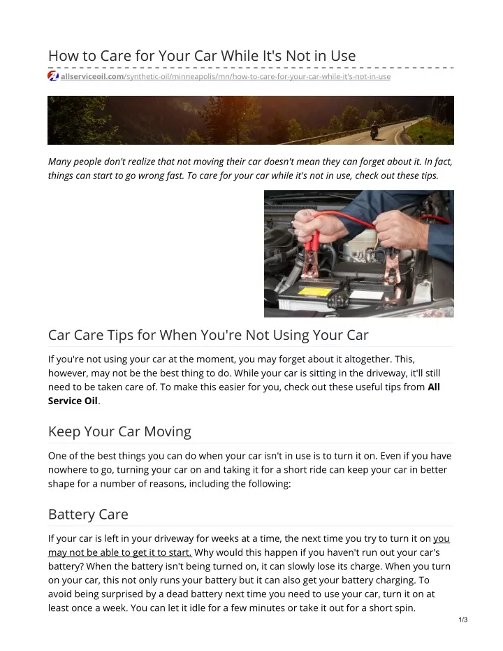 how to care for your car while it s not in use