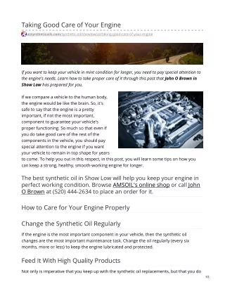 taking good care of your engine