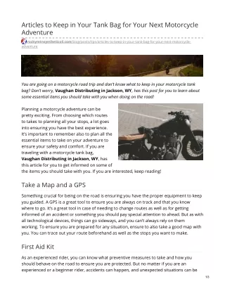 Articles to Keep in Your Tank Bag for Your Next Motorcycle Adventure