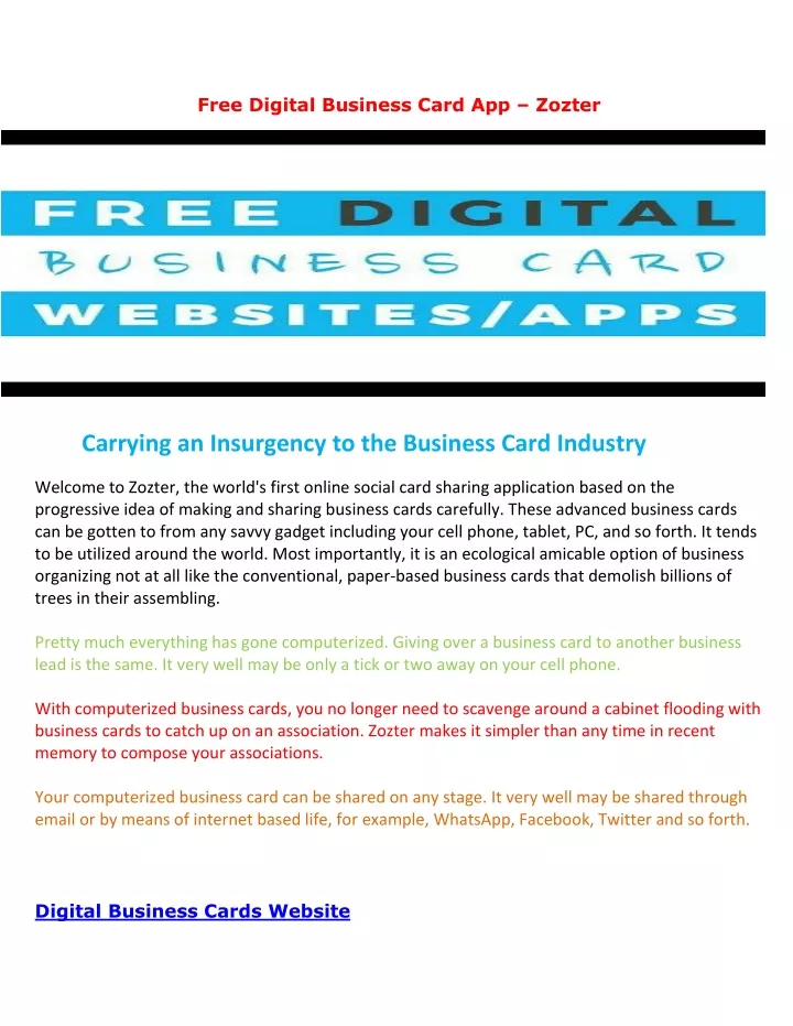 free digital business card app zozter