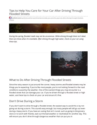 Tips to Help You Care for Your Car After Driving ThroughFlooded Streets