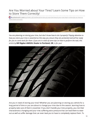 Are You Worried About Your Tires Learn Some Tips on How to Store Them Correctly