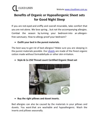 Benefits of Organic or Hypoallergenic Sheet sets for Good Night Sleep