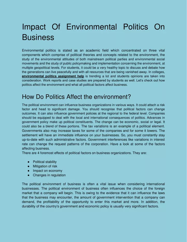 impact of environmental politics on business