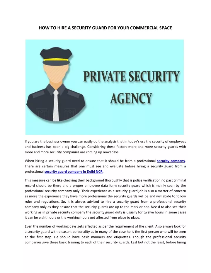 how to hire a security guard for your commercial