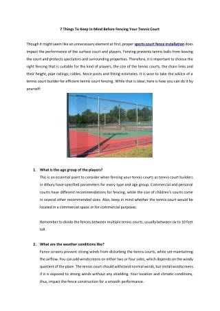7 Things To Keep In Mind Before Fencing Your Tennis Court