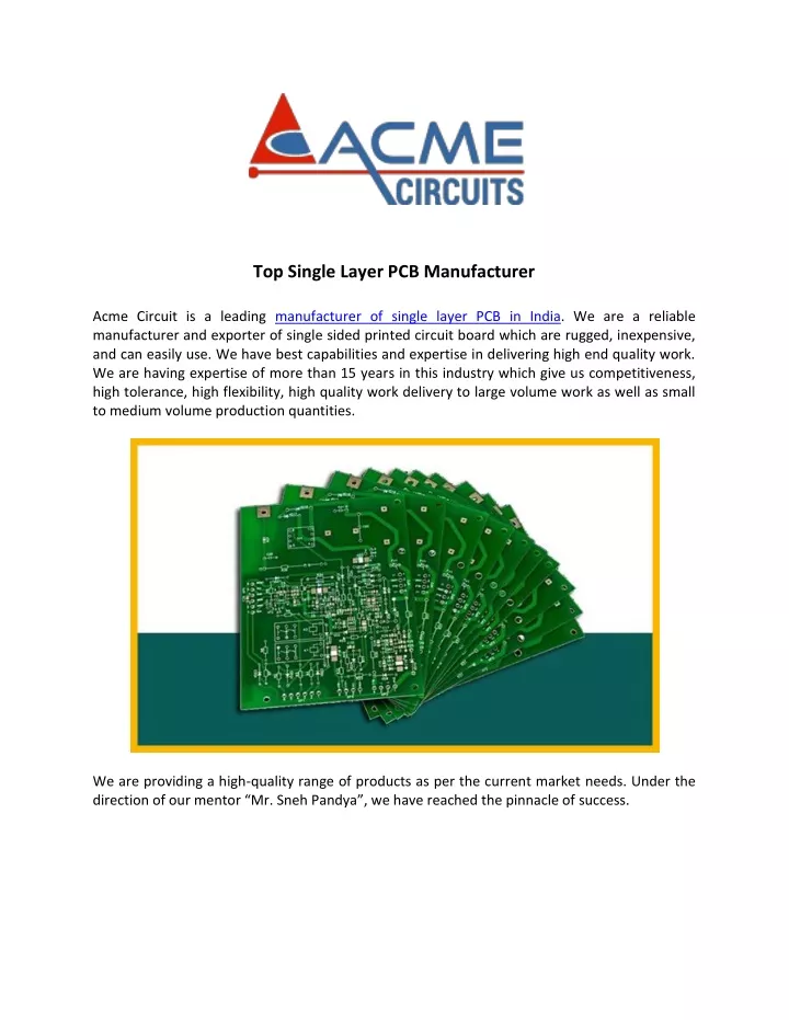 top single layer pcb manufacturer