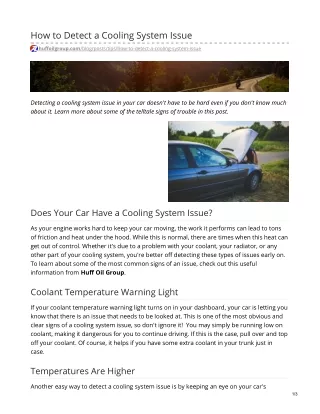 How to Detect a Cooling System Issue