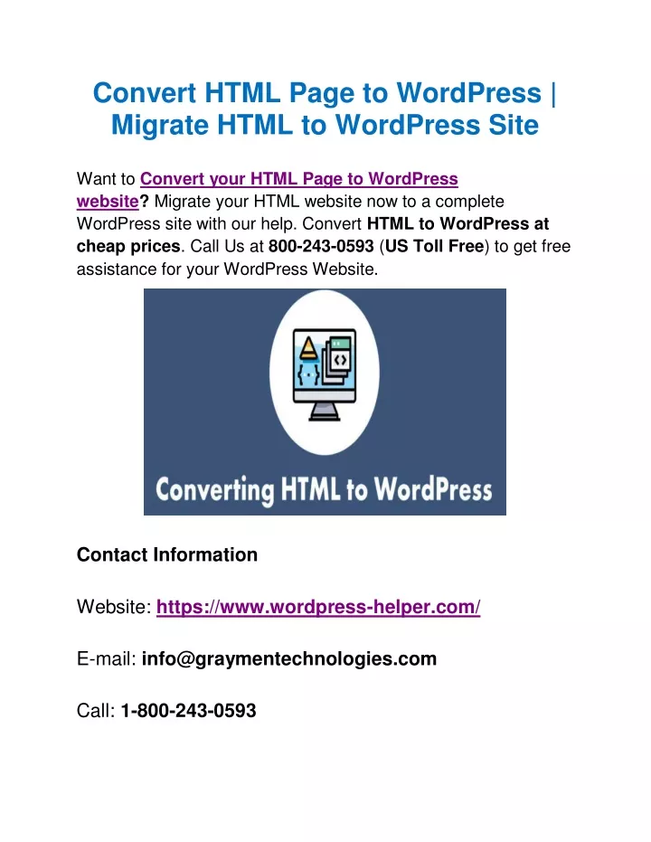 convert html page to wordpress migrate html