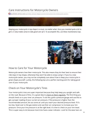 Care Instructions for Motorcycle Owners