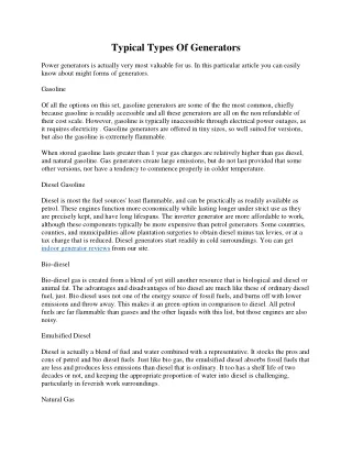 typical types of generators