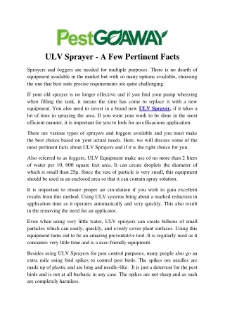 ULV Sprayers - A Few Pertinent Facts