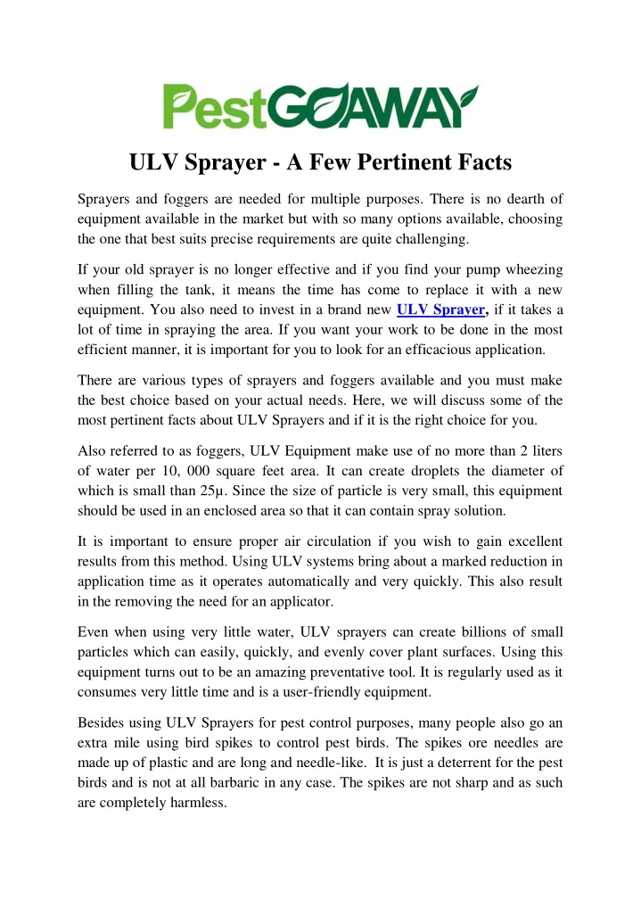 ulv sprayer a few pertinent facts