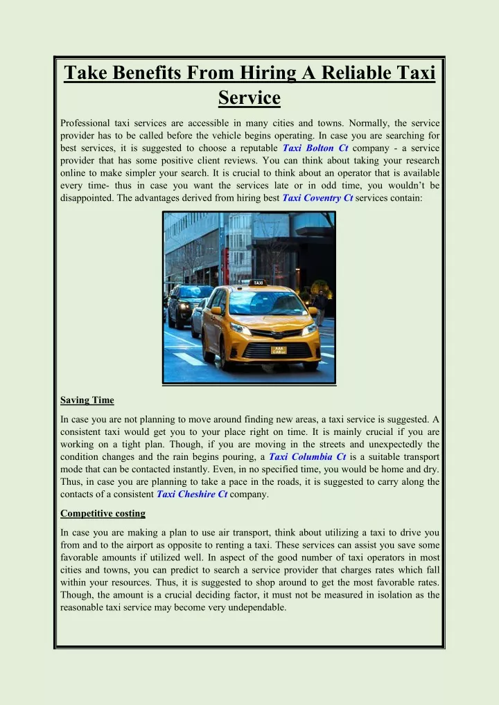 take benefits from hiring a reliable taxi service