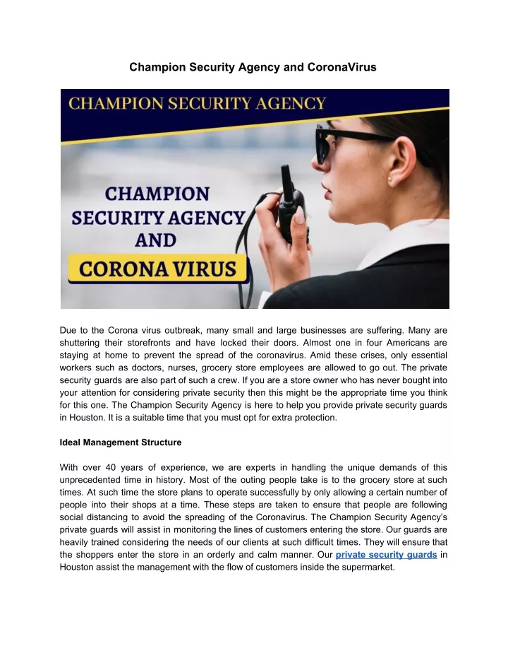 champion security agency and coronavirus