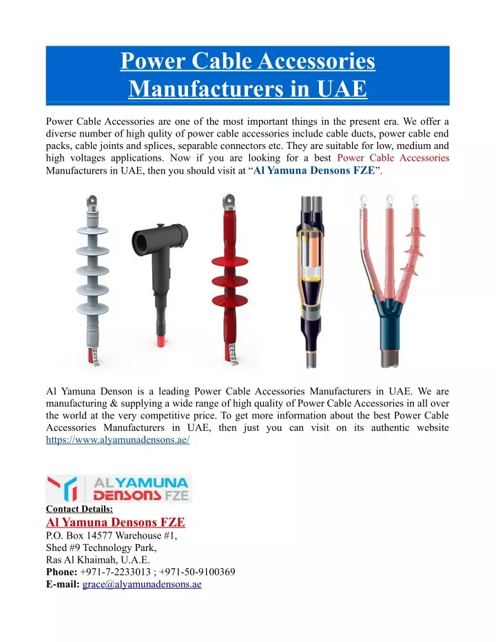 power cable accessories manufacturers in uae