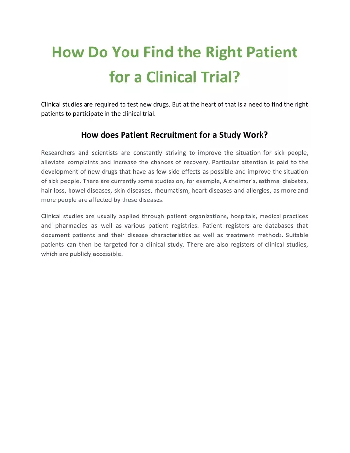 how do you find the right patient for a clinical