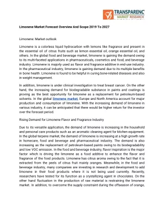 limonene market forecast overview and scope 2019